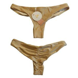 NWT Pilyq Cliff Gold Basic Ruched Back Teeny Bikini Bottom Sz. L
